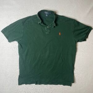 Polo Ralph Lauren Mens Green Short Sleeve Polo Shirt Size‎ L Orange Pony Logo